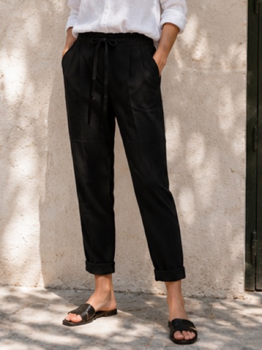 Wilfred Maraist black cropped pants drawstring pockets cuffed Size S